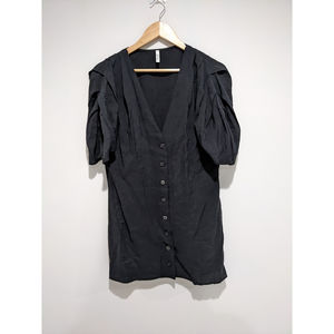 Zara Black Tencell Puff Sleeve Shift Dress Size Small